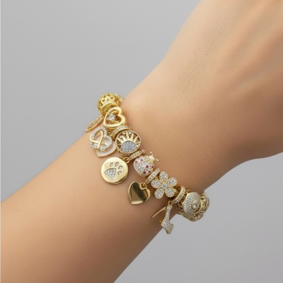 Linx Gold Snake Chain Bracelet with Gold and Zircon Mom Themed Charms - Picture 3 of 9